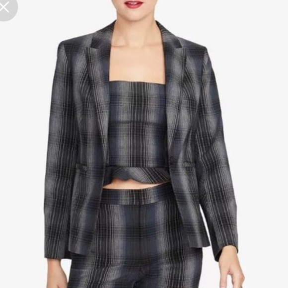RACHEL ROY SYLVIE BLUE BLACK PLAID ONE BUTTON BLAZER NWOT SIZE 2 - Picture 1 of 10